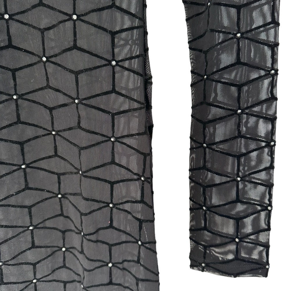 NWOT SHEIN SXY MOCK NECK GLITTER  DOT GEO MESH DRESS SHEER BLACK SIZE SMALL - Picture 6 of 12